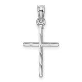 14k White Gold Cross Pendant with Polished Finish and Hammered Texture, Latin Style Unisex Jewelry