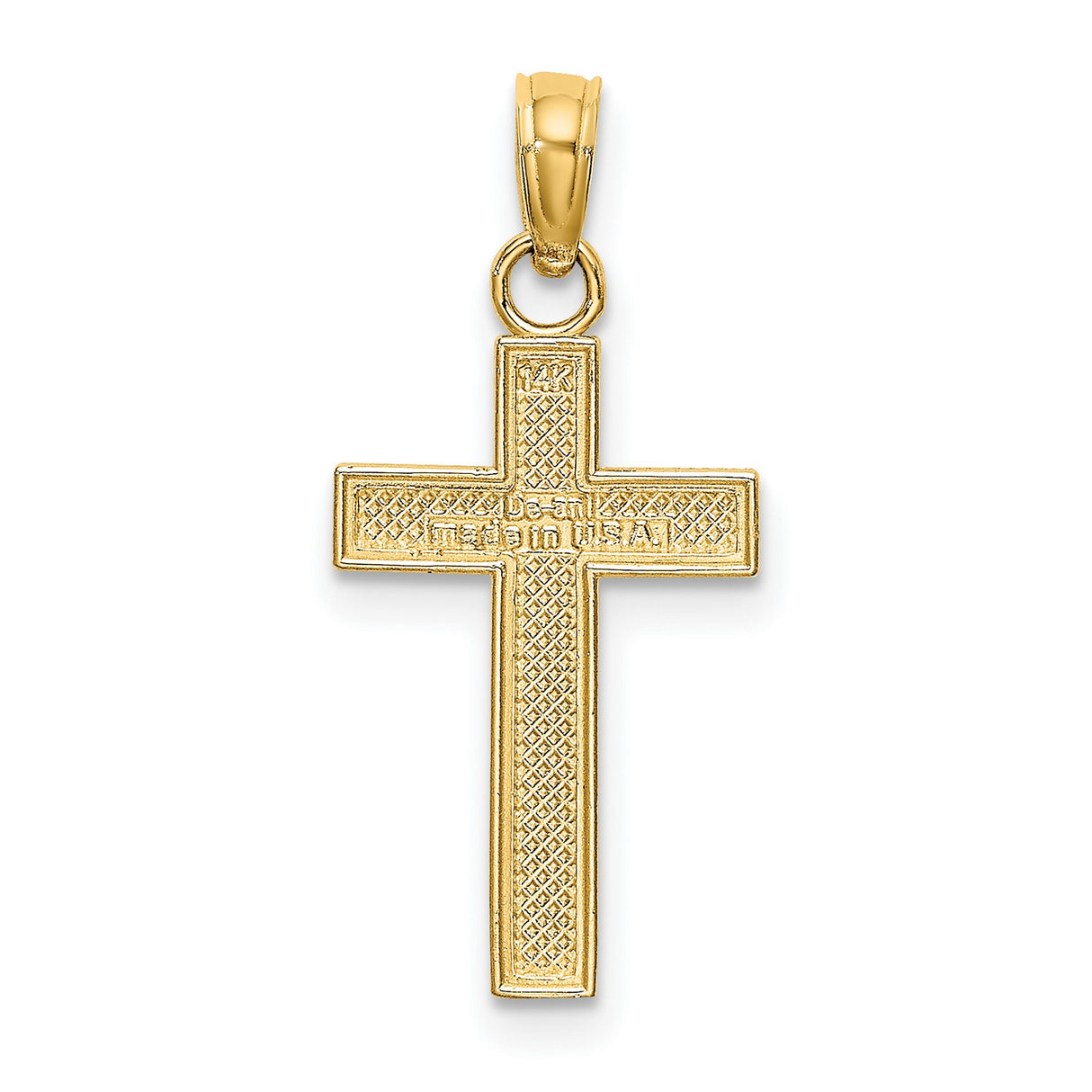 Polished Block Style Beaded Edge Cross Charm Pendant in Real 14k Yellow Gold