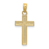 Polished Block Style Beaded Edge Cross Charm Pendant in Real 14k Yellow Gold