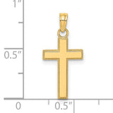 Polished Block Style Beaded Edge Cross Charm Pendant in Real 14k Yellow Gold