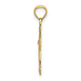 Cross Scroll Tips and Button Center Charm Pendant in Real 14k Yellow Gold