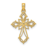 Cut-Out Fancy Cross Charm Pendant in Real 14k Yellow Gold