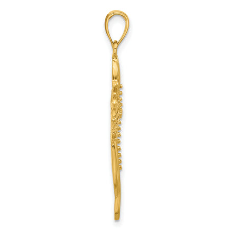 14k Yellow Gold Cross Pendant with Beaded Cutout Design for Men and Women