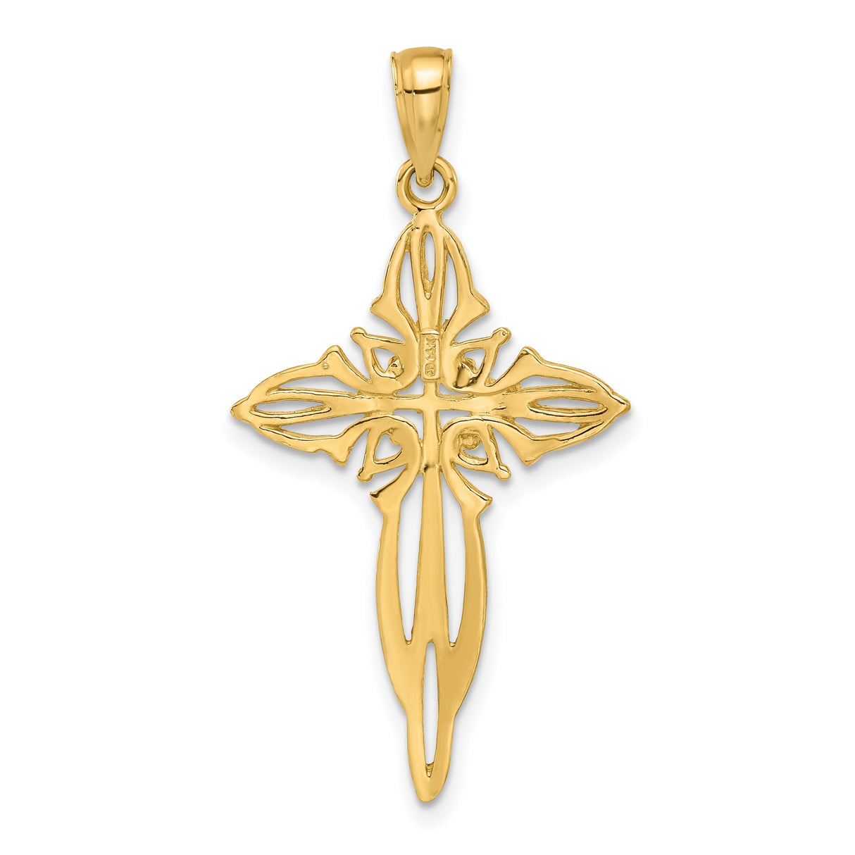 14k Yellow Gold Cross Pendant with Beaded Cutout Design for Men and Women