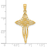14k Yellow Gold Cross Pendant with Beaded Cutout Design for Men and Women
