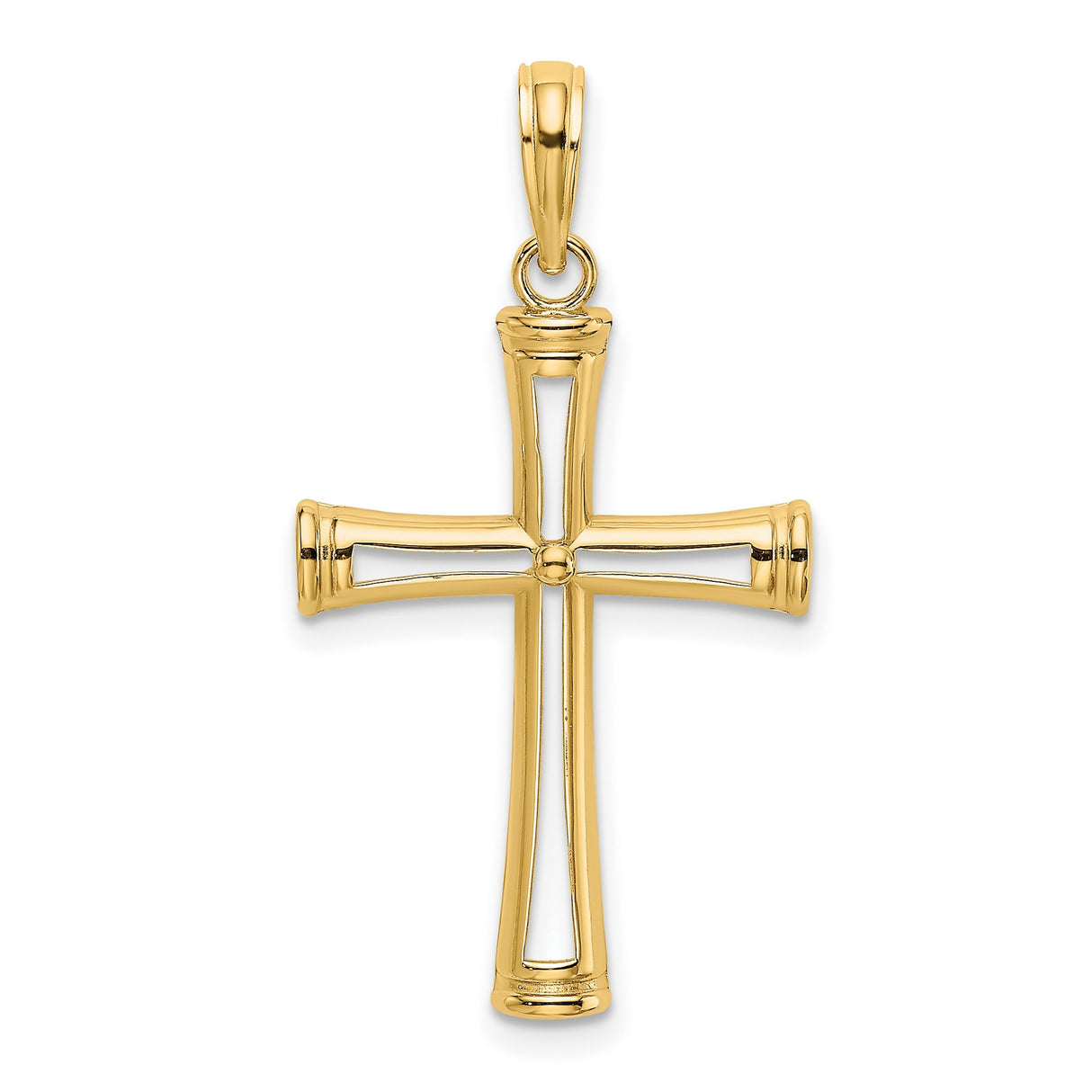 14k Yellow Gold Cross Pendant with Hollow Cut-Out Design for Men and Women