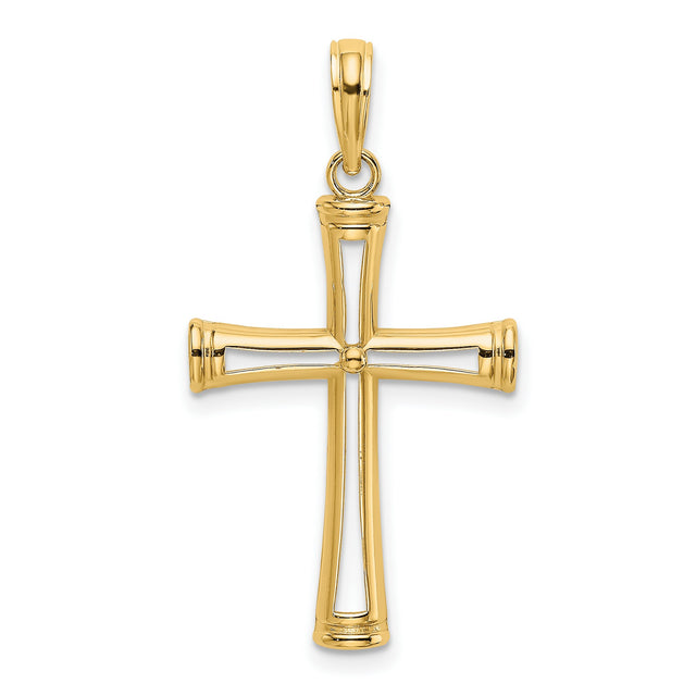 14k Yellow Gold Cross Pendant with Hollow Cut-Out Design for Men and Women