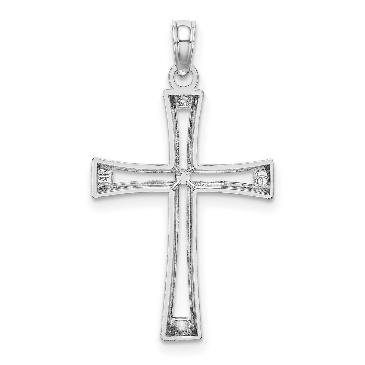 14k White Gold Cut-Out Cross Pendant, Polished Finish, Modern Religious Jewelry for Men and Women
