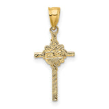 14k Yellow Gold Crucifix Pendant with Jesus on Cross, Polished Latin Cross Charm