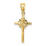 14k Yellow Gold Crucifix Pendant with Jesus on Cross, Polished Latin Cross Charm