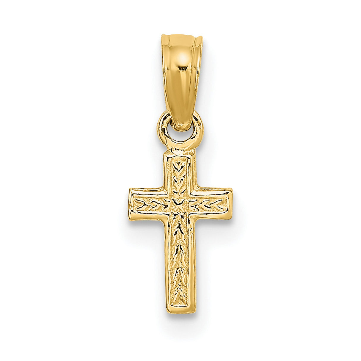 Polished and Engraved Mini Cross Charm Pendant in Real 14k Yellow Gold