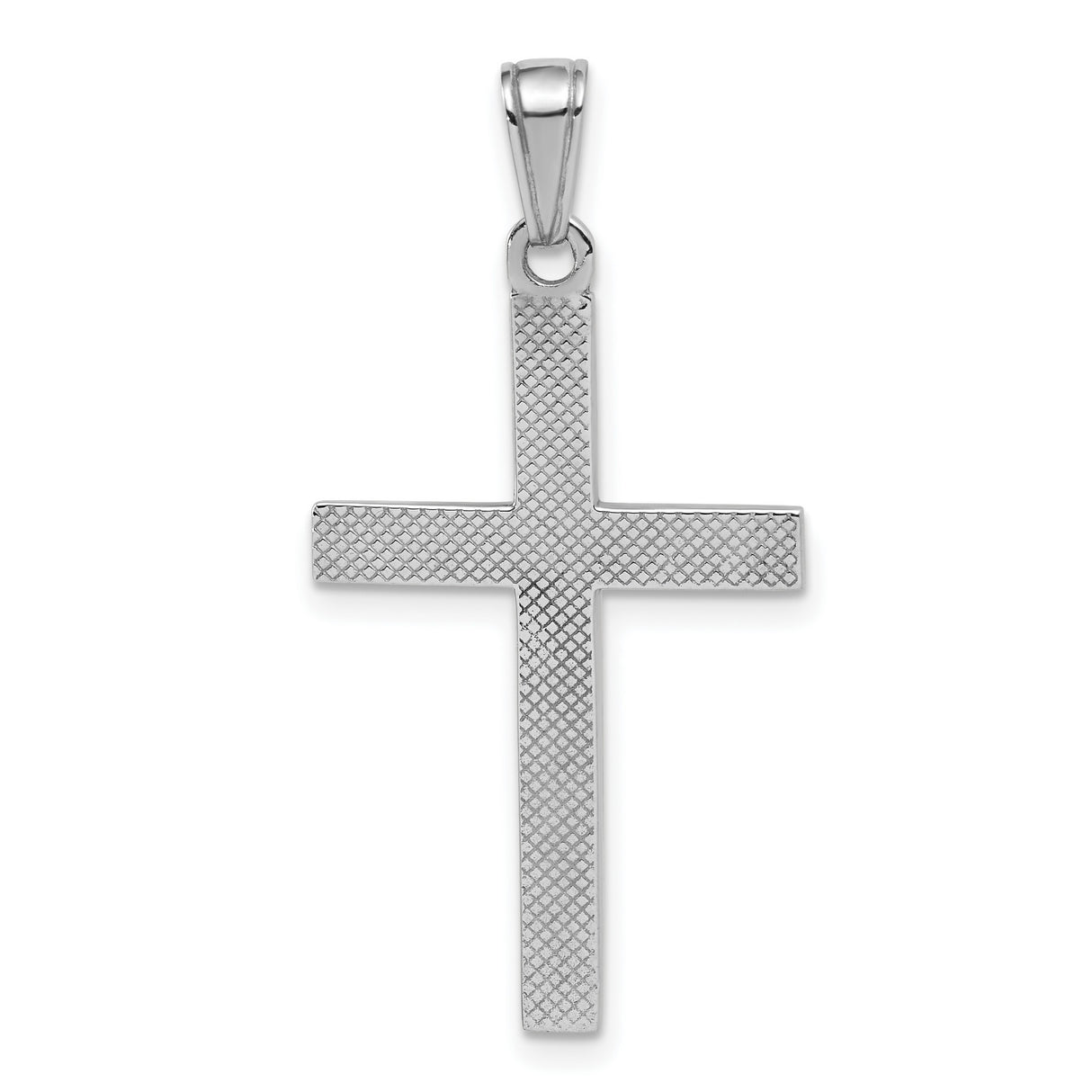 14k White Gold Cross Pendant, Polished Beveled Minimalist Religious Style for Men and Women