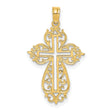 Cut-Out Scroll Framed Cross Charm Pendant in Real 14k Yellow Gold