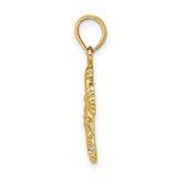 Polished and Textured Cross Charm Pendant in Real 14k Yellow Gold