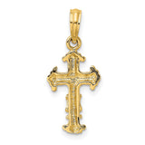 Polished and Textured Cross Charm Pendant in Real 14k Yellow Gold