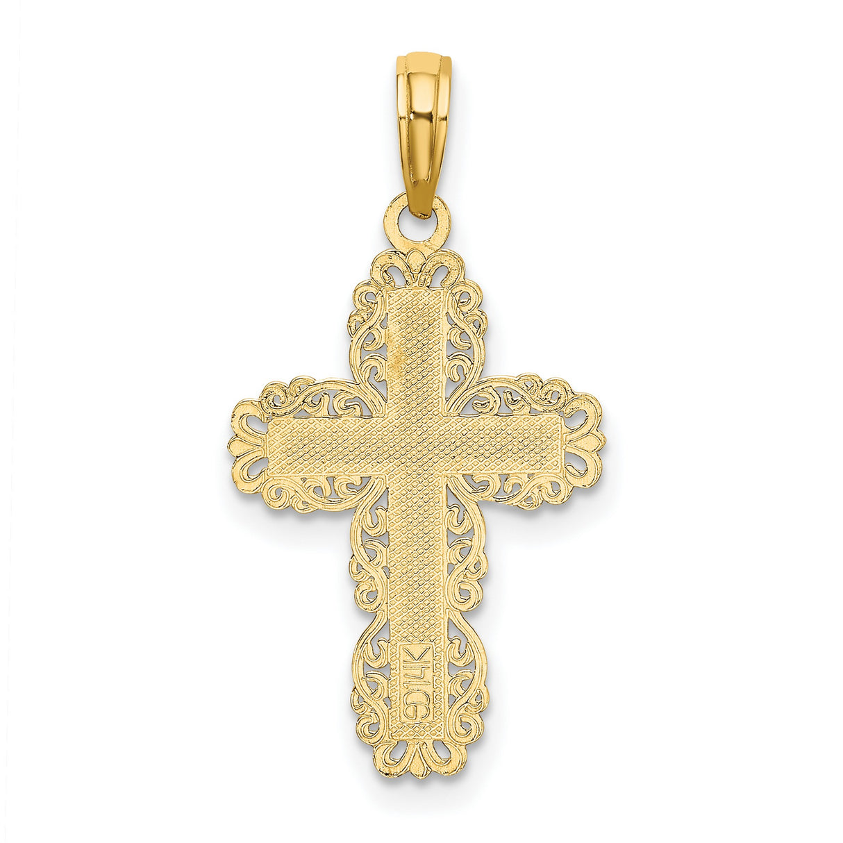 Textured Lace Trim Cross Charm Pendant in Real 14k Yellow Gold