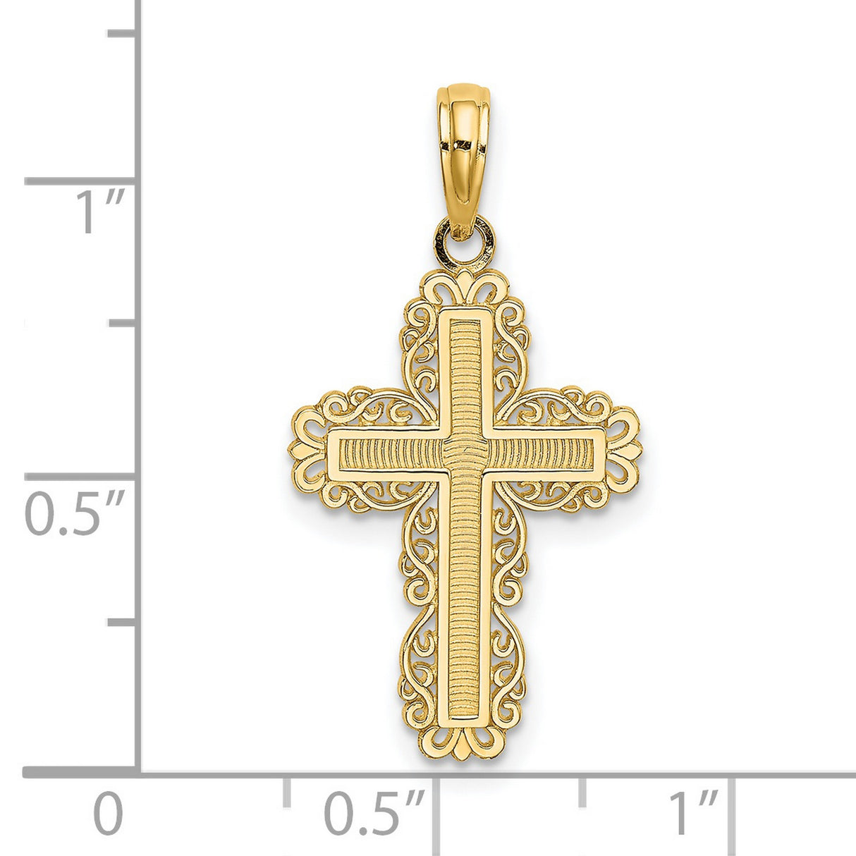 Textured Lace Trim Cross Charm Pendant in Real 14k Yellow Gold