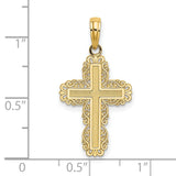 Textured Lace Trim Cross Charm Pendant in Real 14k Yellow Gold