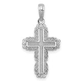 14k White Gold Cross Pendant, Textured Filigree Design, Vintage Inspired Faith Jewelry