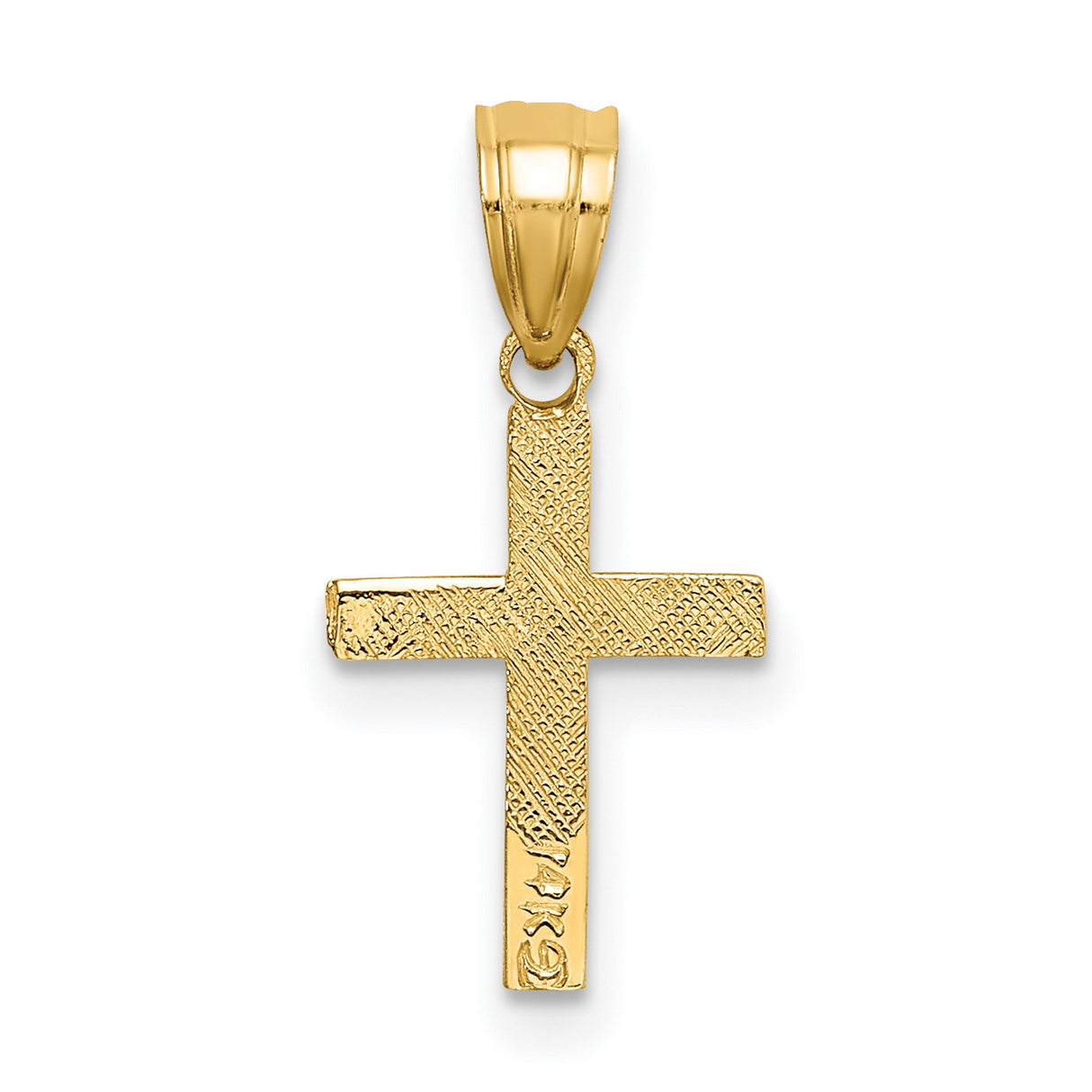 Polished Star Pattern Mini Cross Charm Pendant in Real 14k Yellow Gold