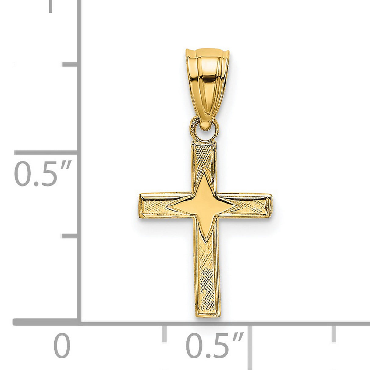 Polished Star Pattern Mini Cross Charm Pendant in Real 14k Yellow Gold