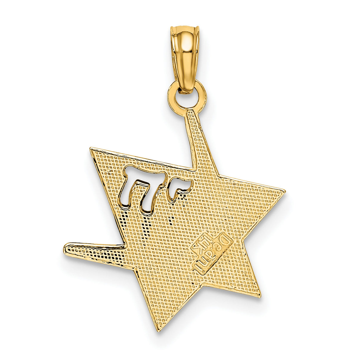 Polished Star Of David with Chai Charm Pendant in Real 14k Yellow Gold