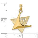 Polished Star Of David with Chai Charm Pendant in Real 14k Yellow Gold