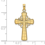 Polished Beaded Edge Grid Accent Cross Charm Pendant in Real 14k Yellow Gold