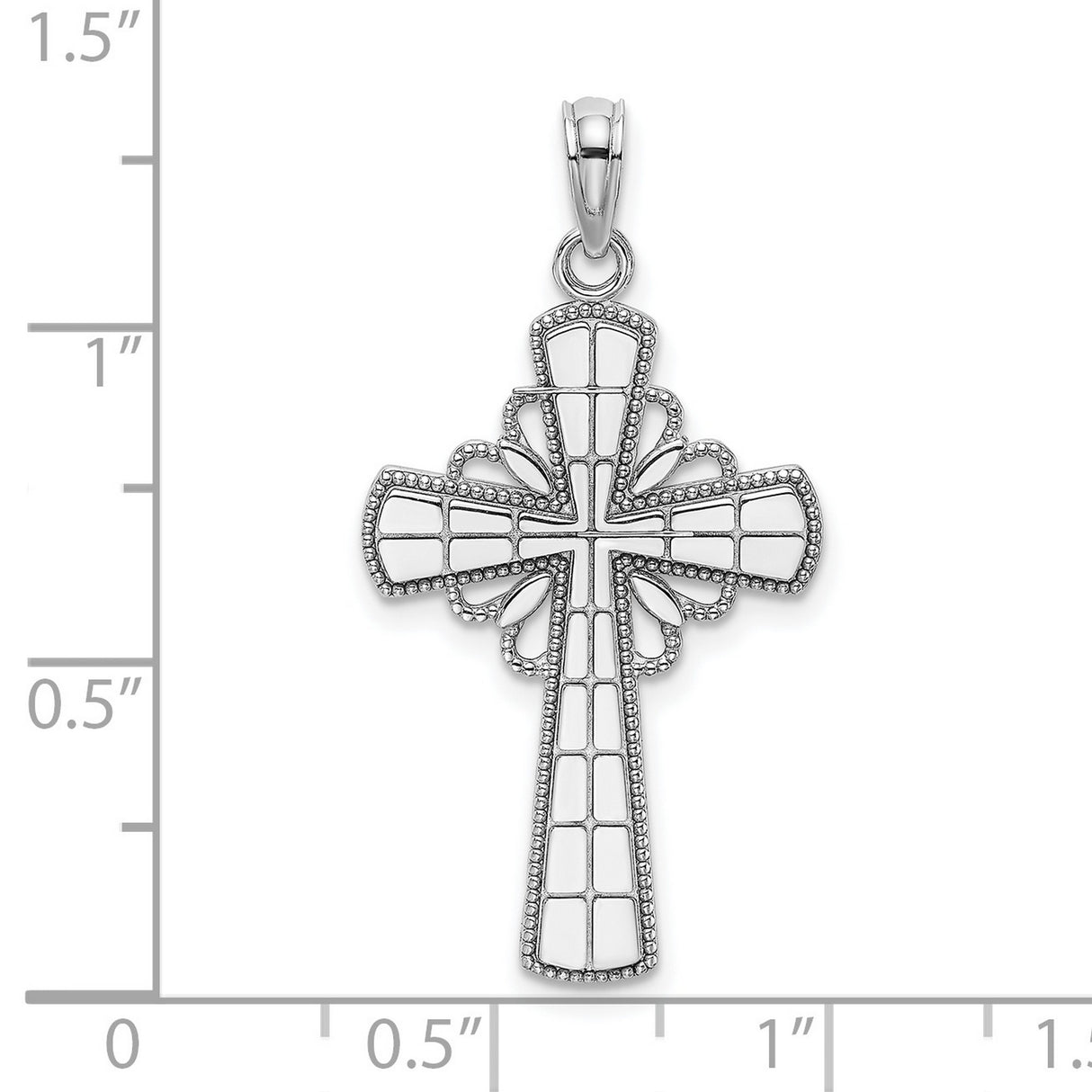 14k White Gold Geometric Cross Pendant with Cathedral Design and Milgrain Detail