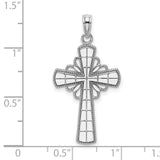14k White Gold Geometric Cross Pendant with Cathedral Design and Milgrain Detail
