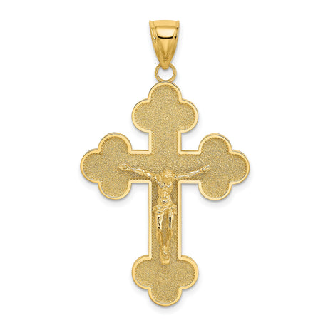 Crucifix Budded Tips Charm Pendant in Real 14k Yellow Gold