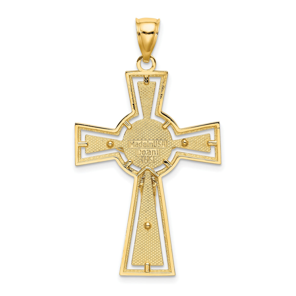 Cut-Out Crucifix Center Circle Charm Pendant in Real 14k Yellow Gold