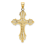 Textured Cut-Out Crucifix with Budded Tips Charm Pendant in Real 14k Yellow Gold