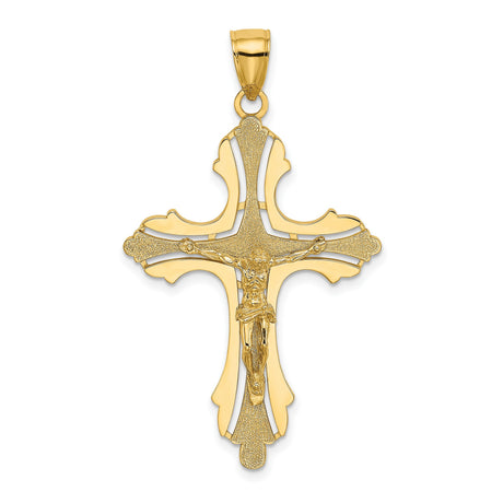 Textured Cut-Out Crucifix with Budded Tips Charm Pendant in Real 14k Yellow Gold