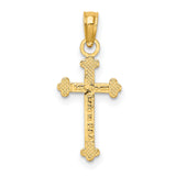 14k Yellow Gold Cross Pendant with Polished Beaded Detail, Religious Charm for Men and Women