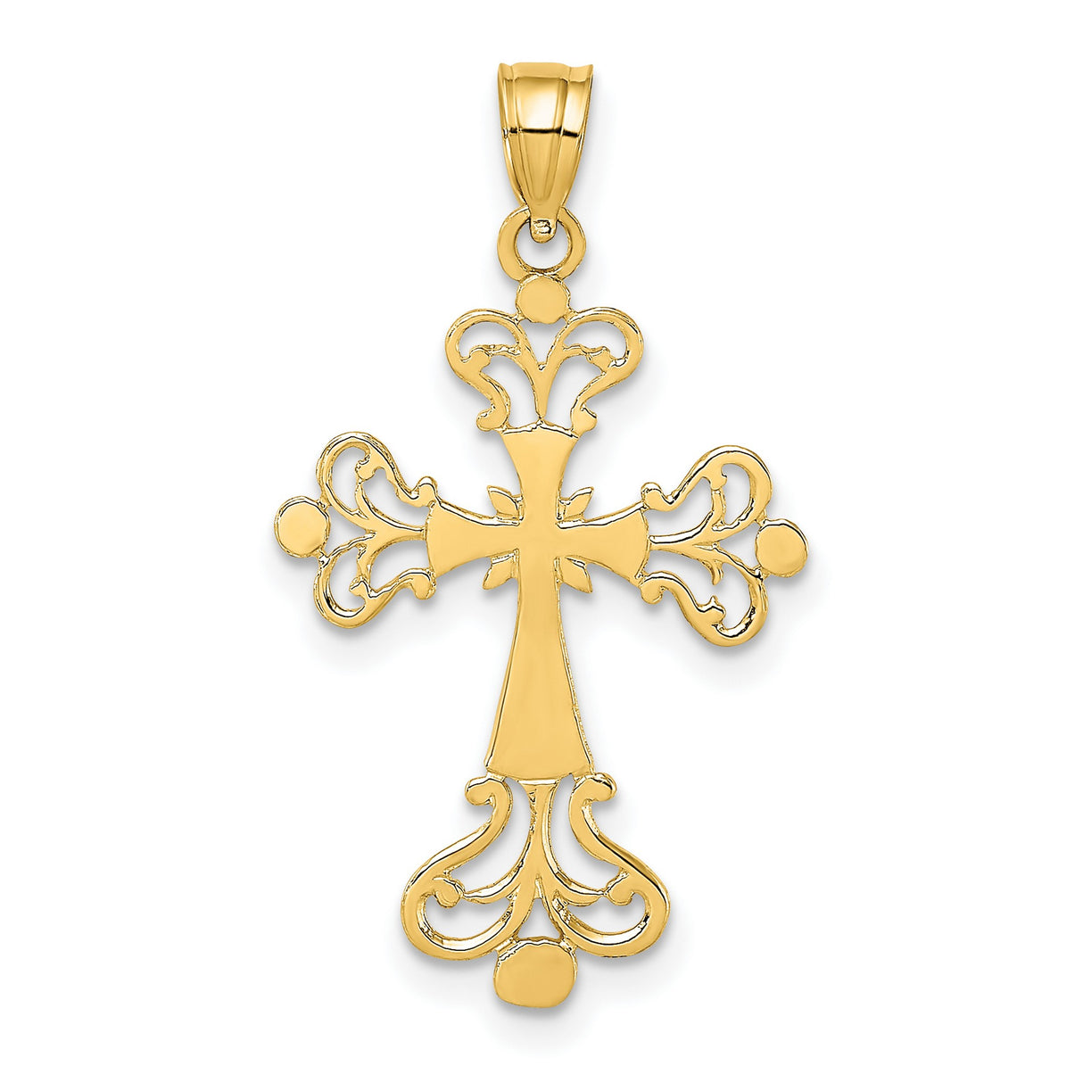 Polished Fancy Cross Charm Pendant in Real 14k Yellow Gold