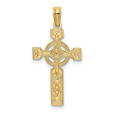 14k Yellow Gold Celtic Cross Pendant with Trinity Knot Symbol Religious Jewelry