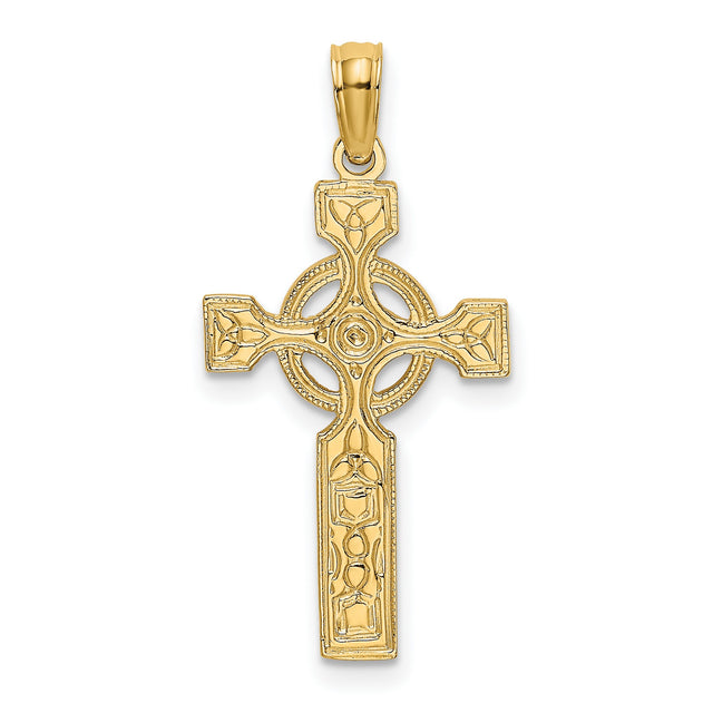14k Yellow Gold Celtic Cross Pendant with Trinity Knot Symbol Religious Jewelry