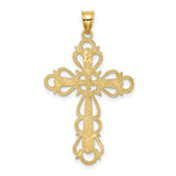 Polished Lace Trim Cross Charm Pendant in Real 14k Yellow Gold