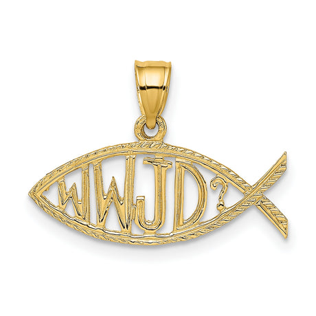 WWJD Ichthus Fish What Would Jesus Do Charm Pendant in Real 14k Yellow Gold