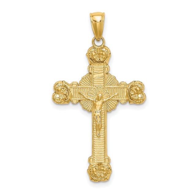 Crucifix Sunburst Charm Pendant in Real 14k Yellow Gold