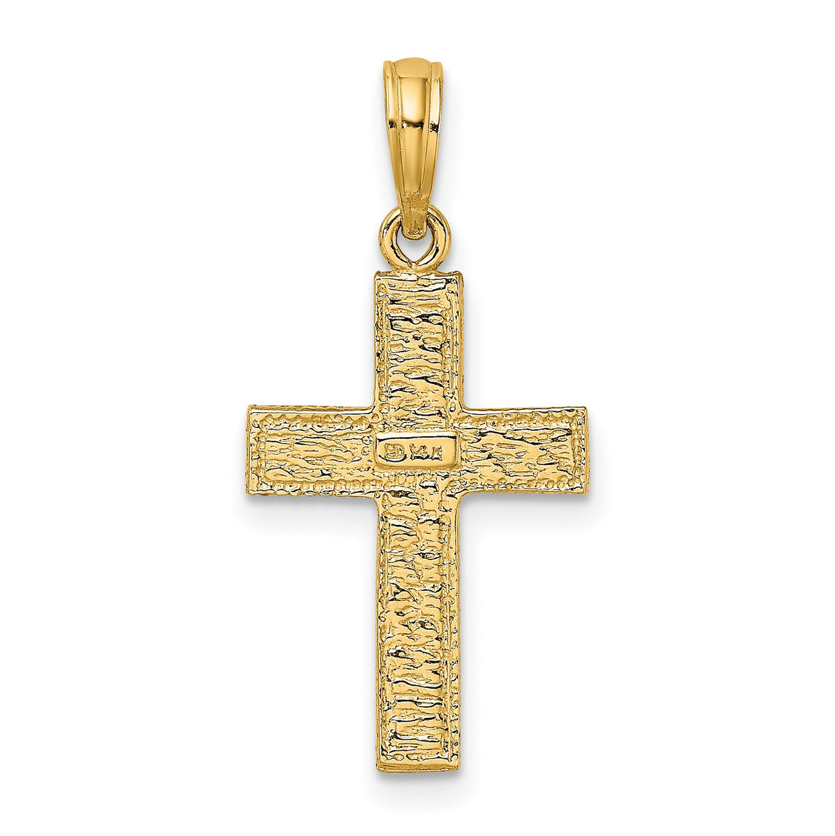 Cross Textured Border Design Charm Pendant in Real 14k Yellow Gold