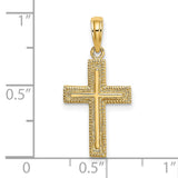 Cross Textured Border Design Charm Pendant in Real 14k Yellow Gold