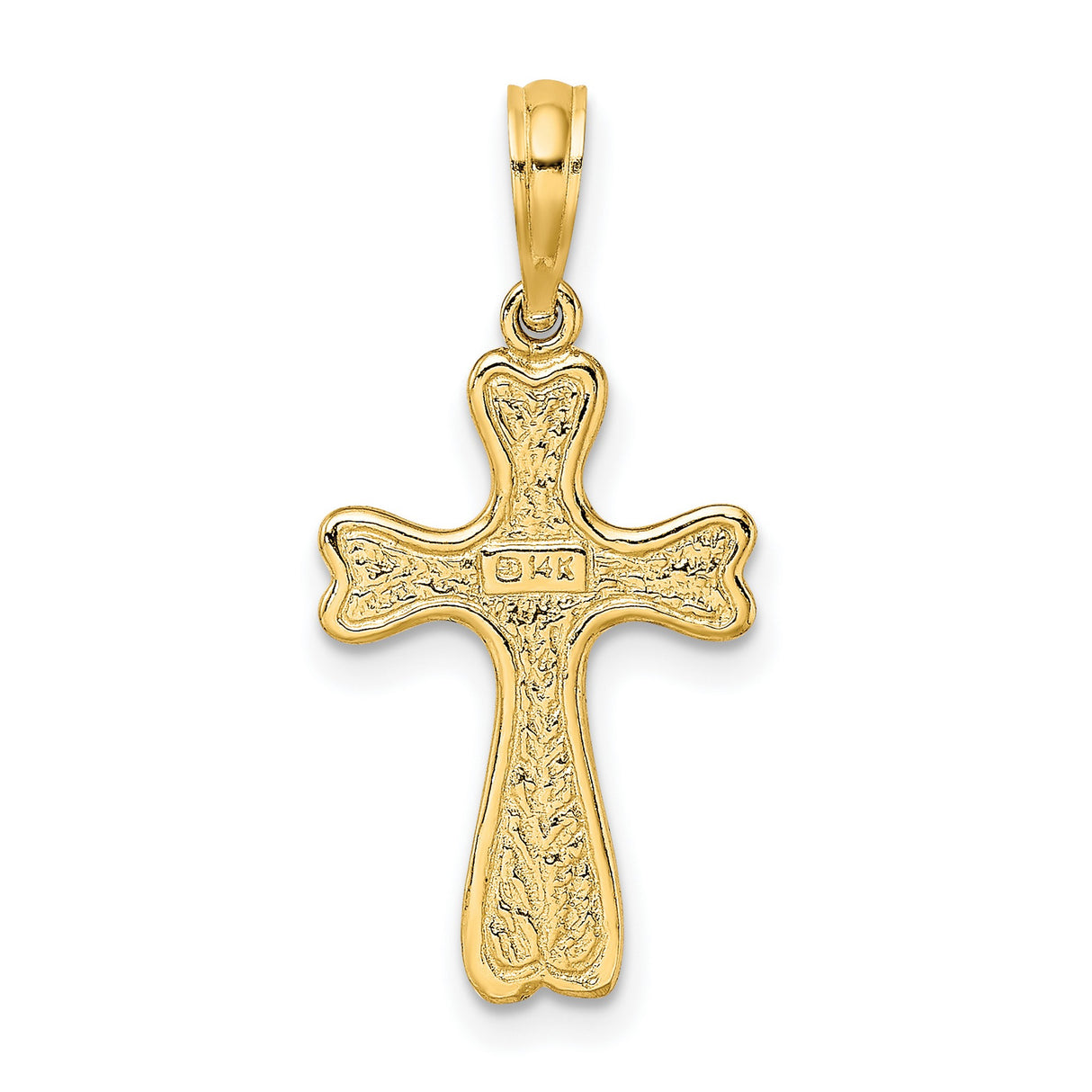 Cross Textured Heart Edges Design Charm Pendant in Real 14k Yellow Gold