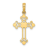 14k Yellow Gold Cross Pendant with Openwork Fleur-de-Lis Design for Men and Women