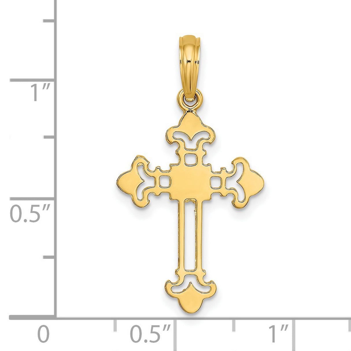 14k Yellow Gold Cross Pendant with Openwork Fleur-de-Lis Design for Men and Women