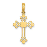 14k Yellow Gold Cross Pendant with Openwork Fleur-de-Lis Design for Men and Women