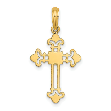 14k Yellow Gold Cross Pendant with Openwork Fleur-de-Lis Design for Men and Women