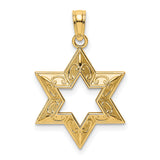 Textured Star Of David Charm Pendant in Real 14k Yellow Gold