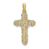 Cross Filigree Lace Trim Charm Pendant in Real 14k Yellow Gold